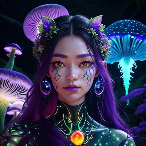 Biopunk Cyborg Fox Goddesses in Neon Laboratory