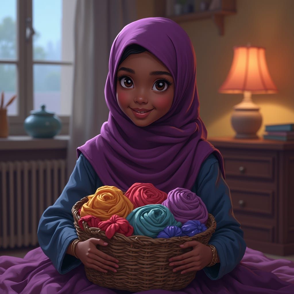 Girl with Hijab Scarves: Matte Painting Style