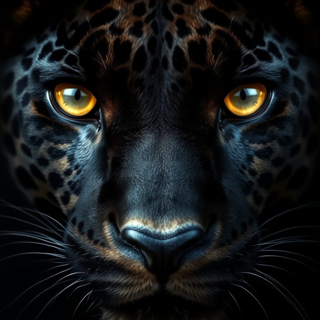 Majestic Black Panther Portrait in Dramatic Chiaroscuro Ligh...