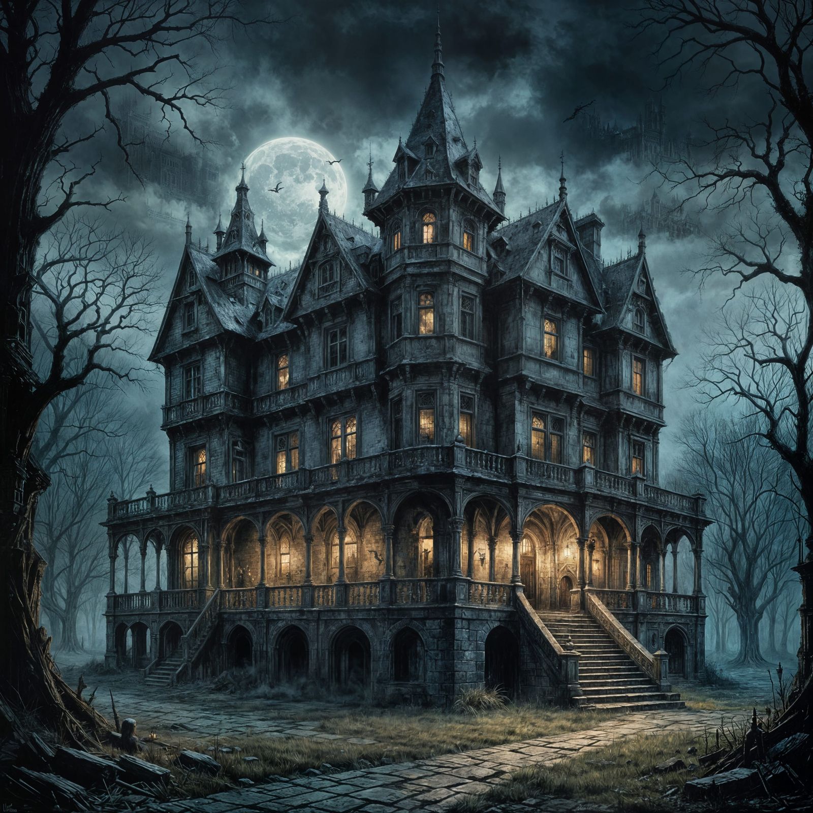 Haunted Medieval Mansion in Dark Fantasy Style