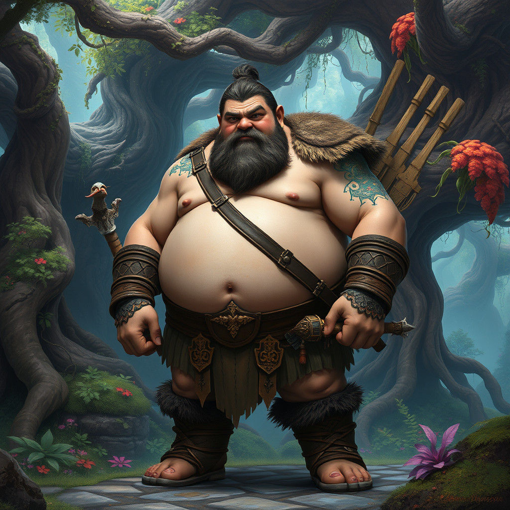 Proud Stout Warrior in Lush Fantasy Realm