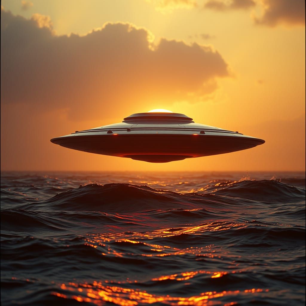 Epic Alien Encounter in Cinematic Sunset Glow