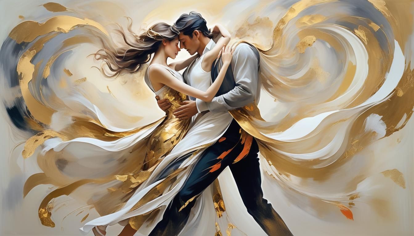 Lovers in Dreamlike Embrace, Gold Leaf Accents