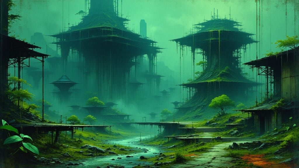 Mysterious Overgrown Alien Plant in Matte Painting Style