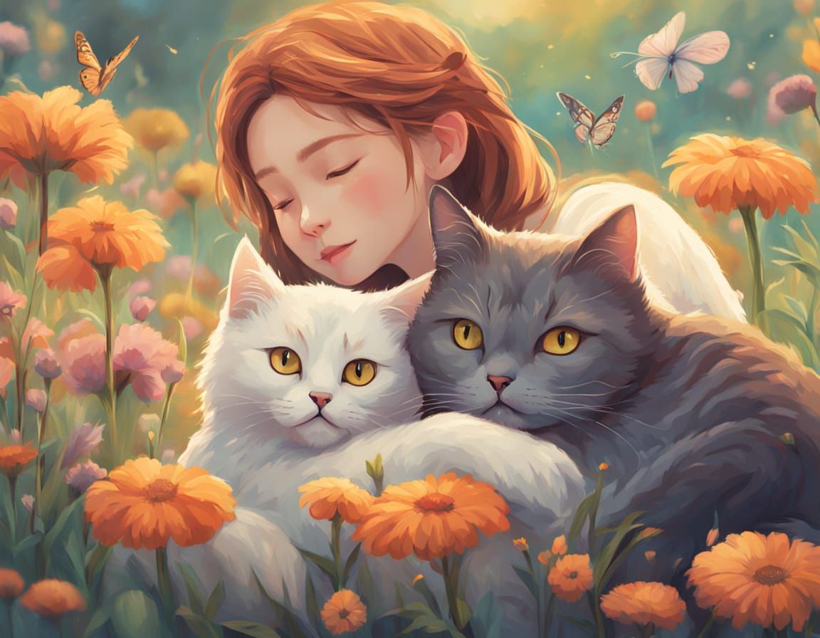 Joyful Pets in Whimsical Anime-Inspired Scene