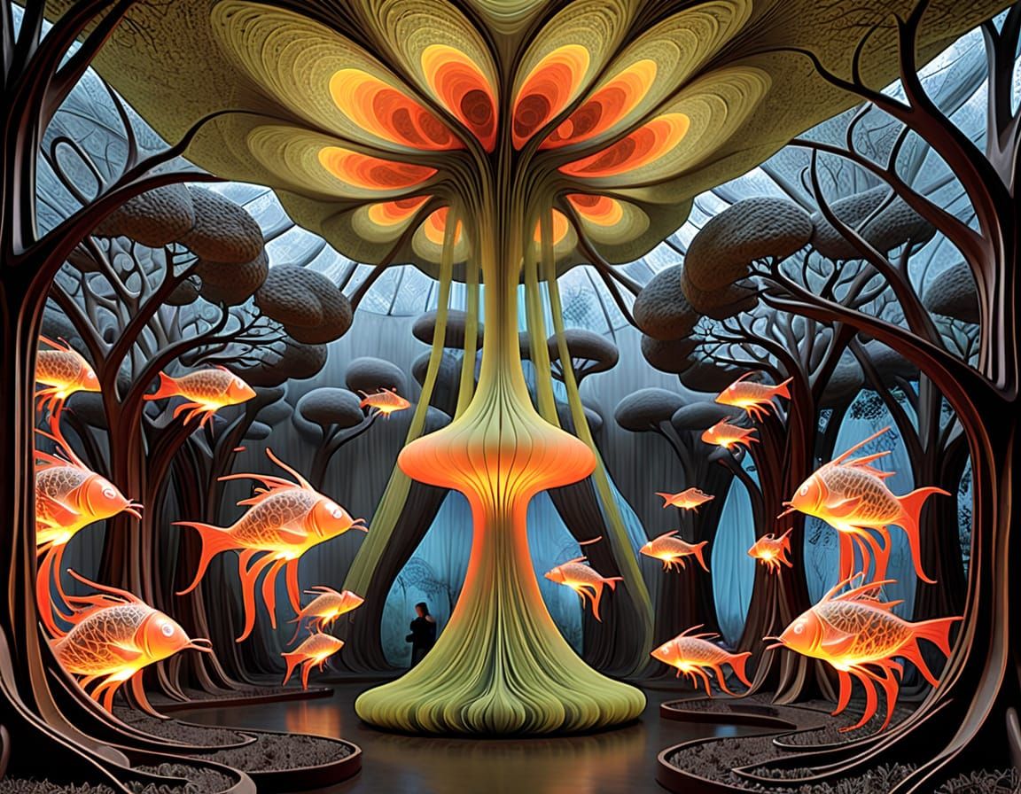 Phantasmagorical Mangrove Forest with Brolga and Fish