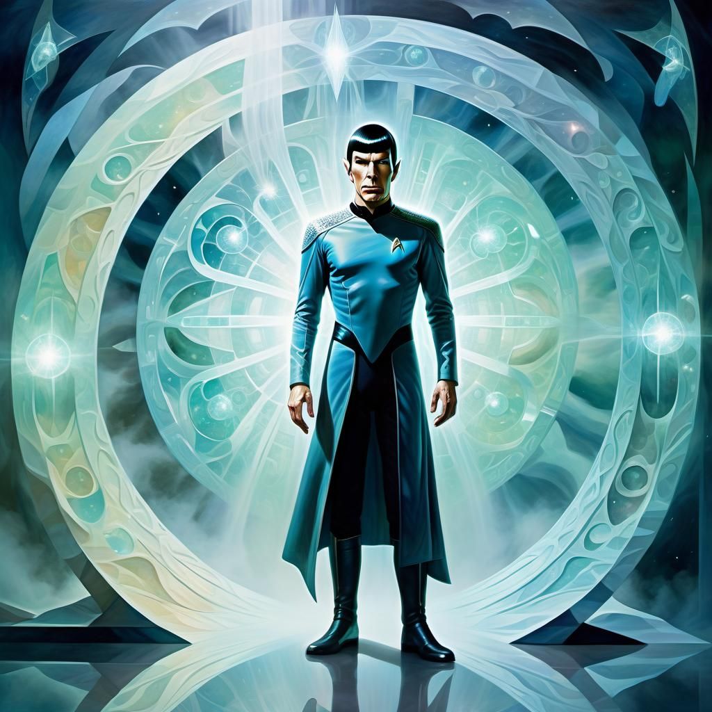 Spock's Crystalline Portal: A Cubist Star Trek Scene