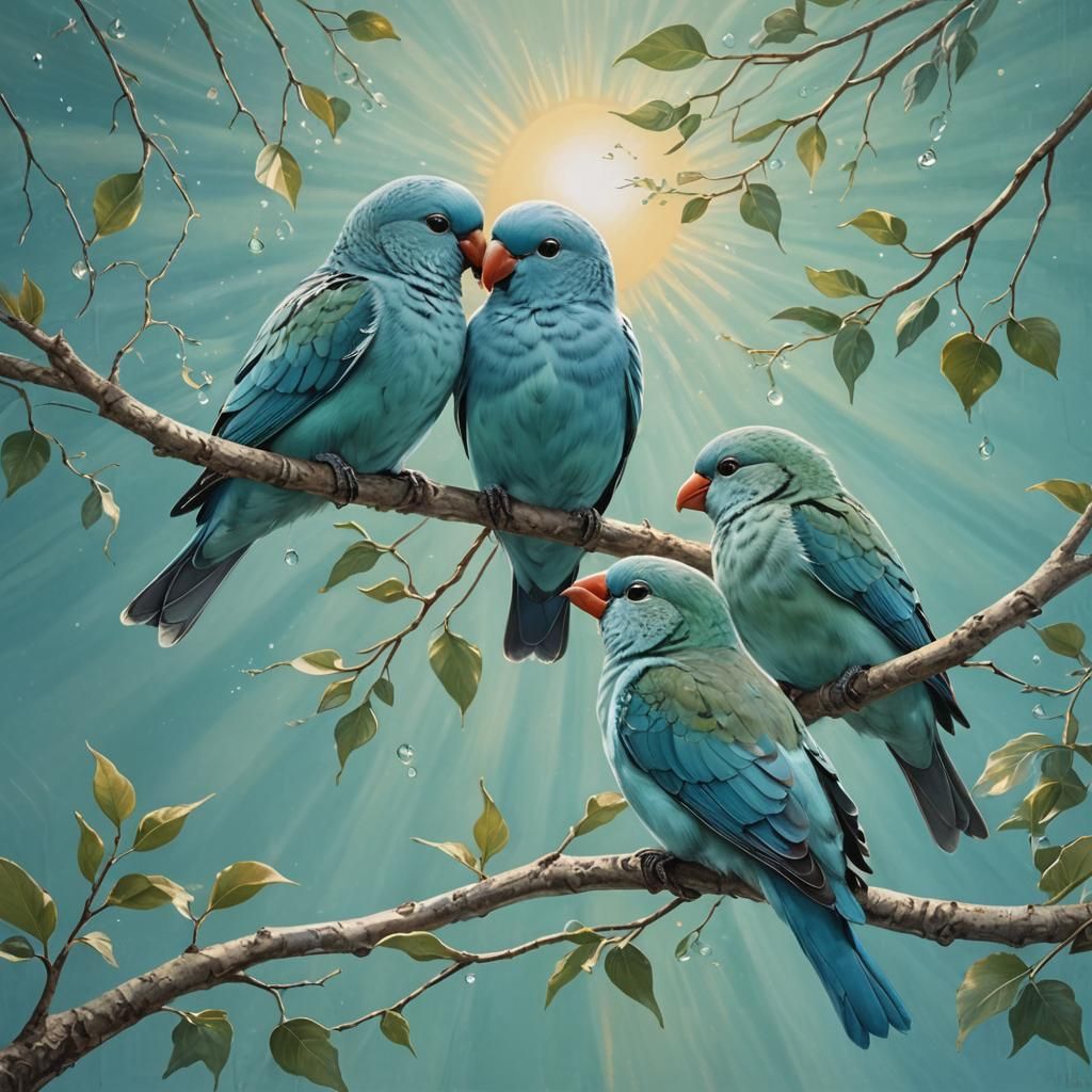 Lovebirds Singing in Watercolor Sunlight