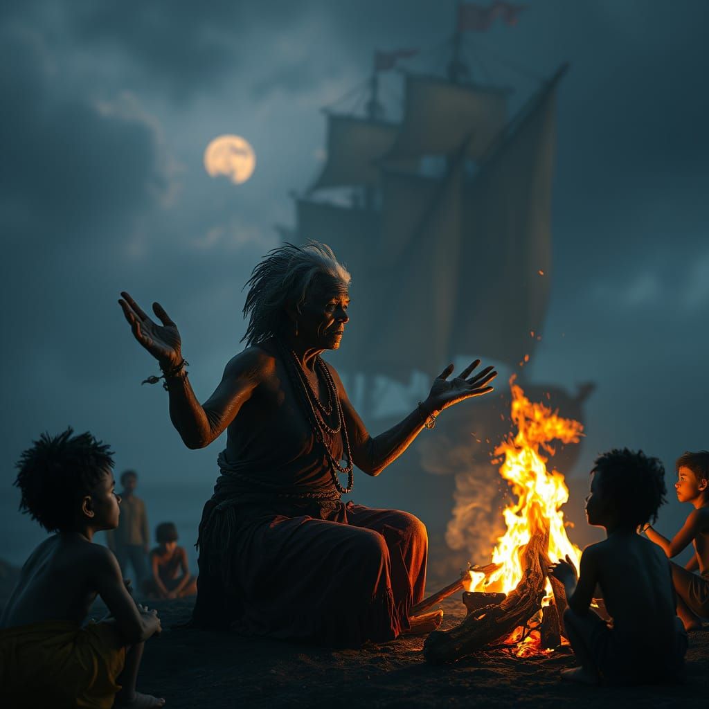 Surreal Aborigine Woman Confronts Dark Fantasy Sailing Ship ...