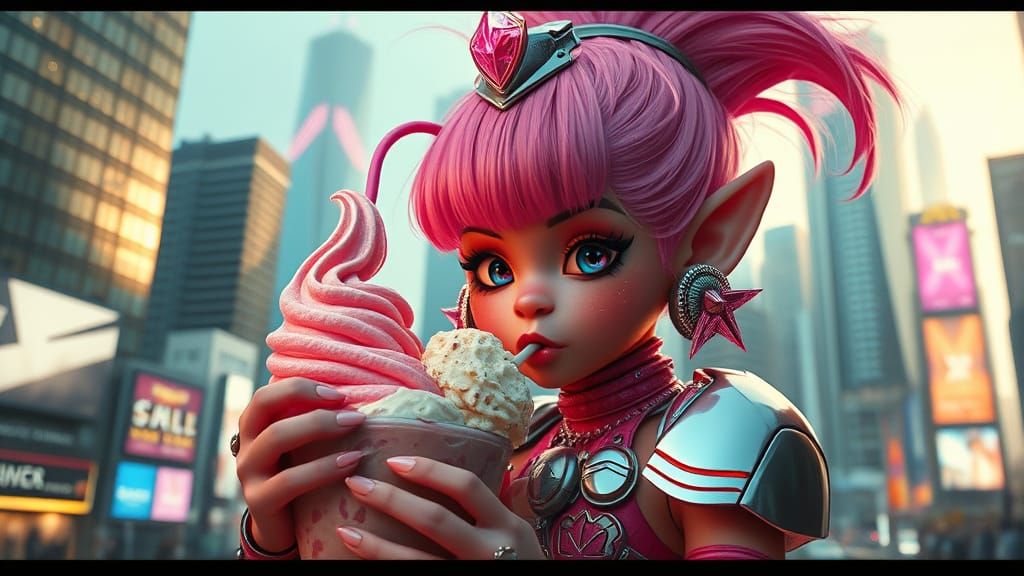 Cyberpunk Troll Princess Enjoys Ice Cream
