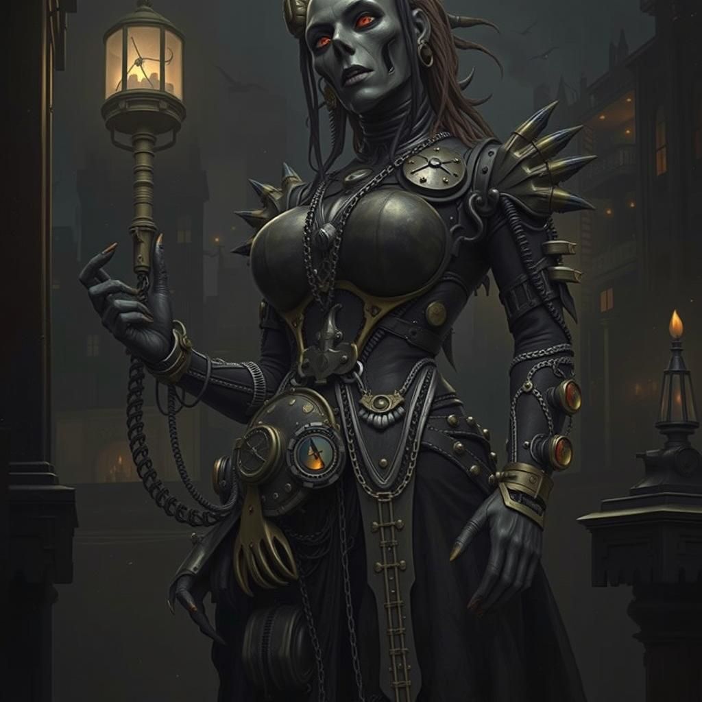 Steampunk Cenobites in Gothic Cityscape