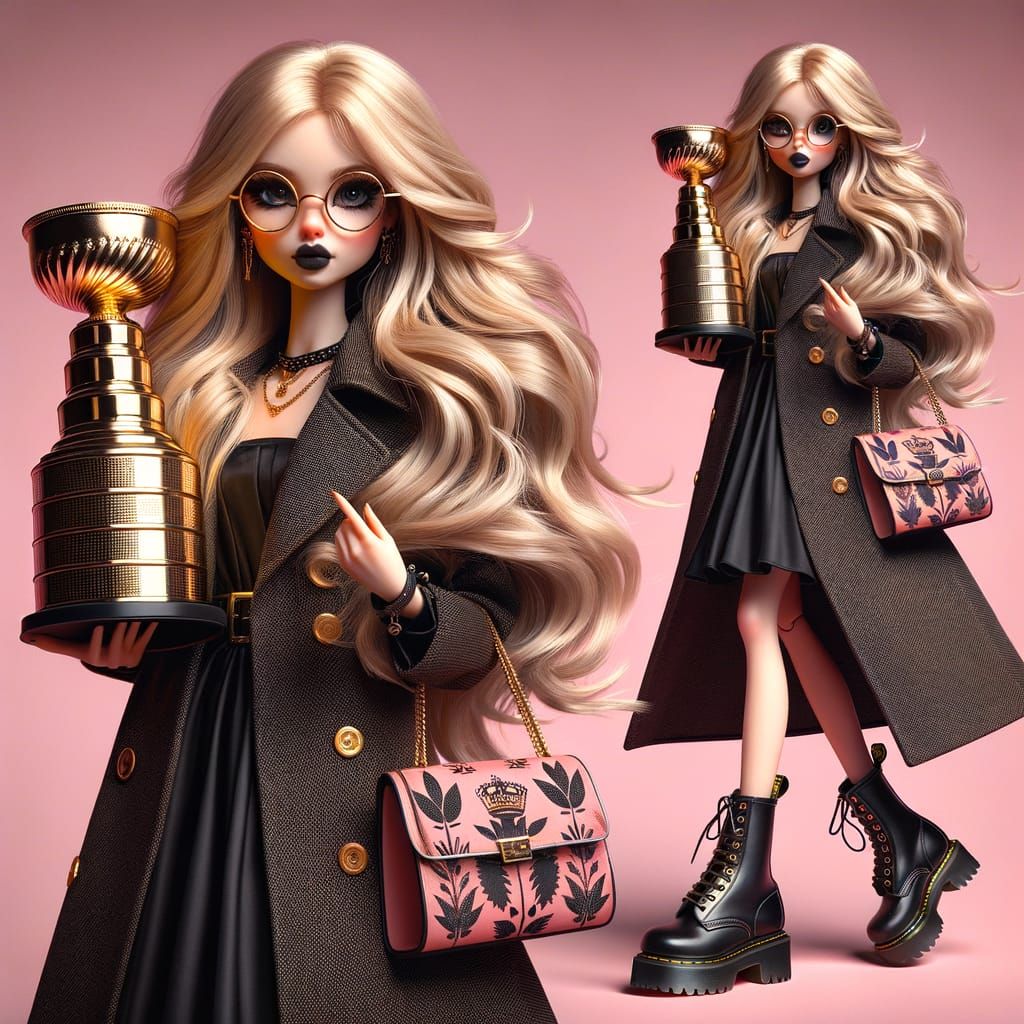 Chic Blonde Doll-Inspired Fashionista in Golden Glasses and ...