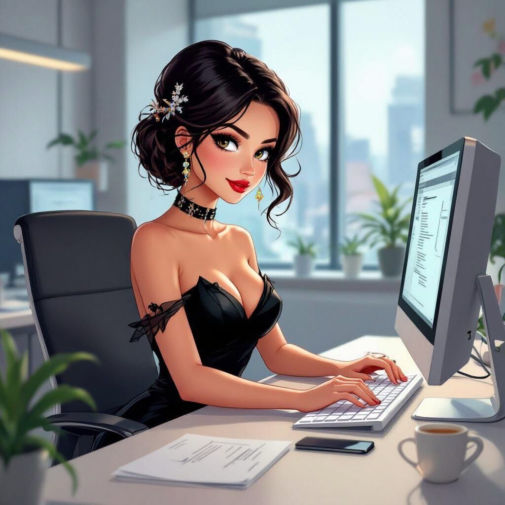 Elegant Woman in Office: Art Nouveau Flair