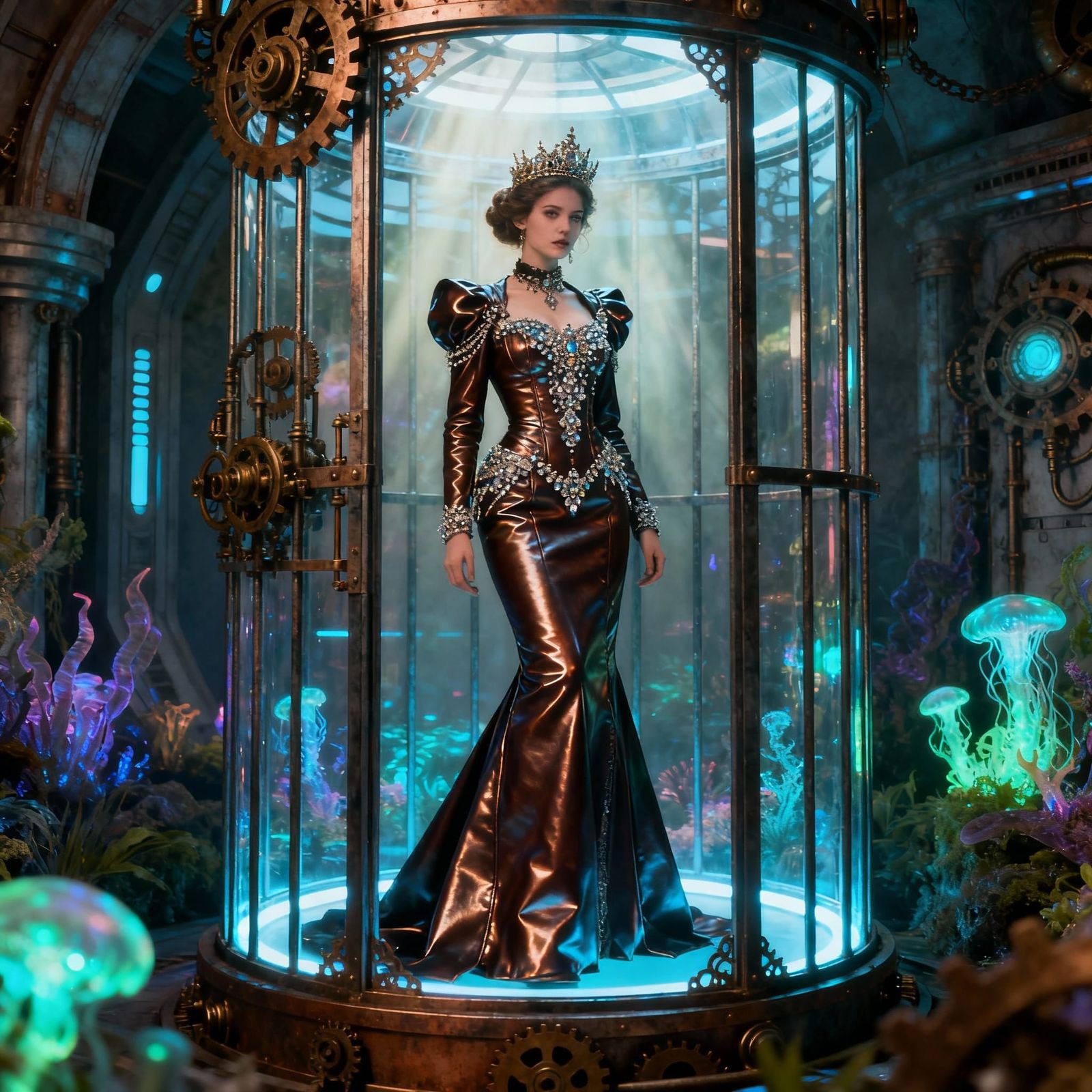 Steampunk Princess in Bioluminescent Light Prison