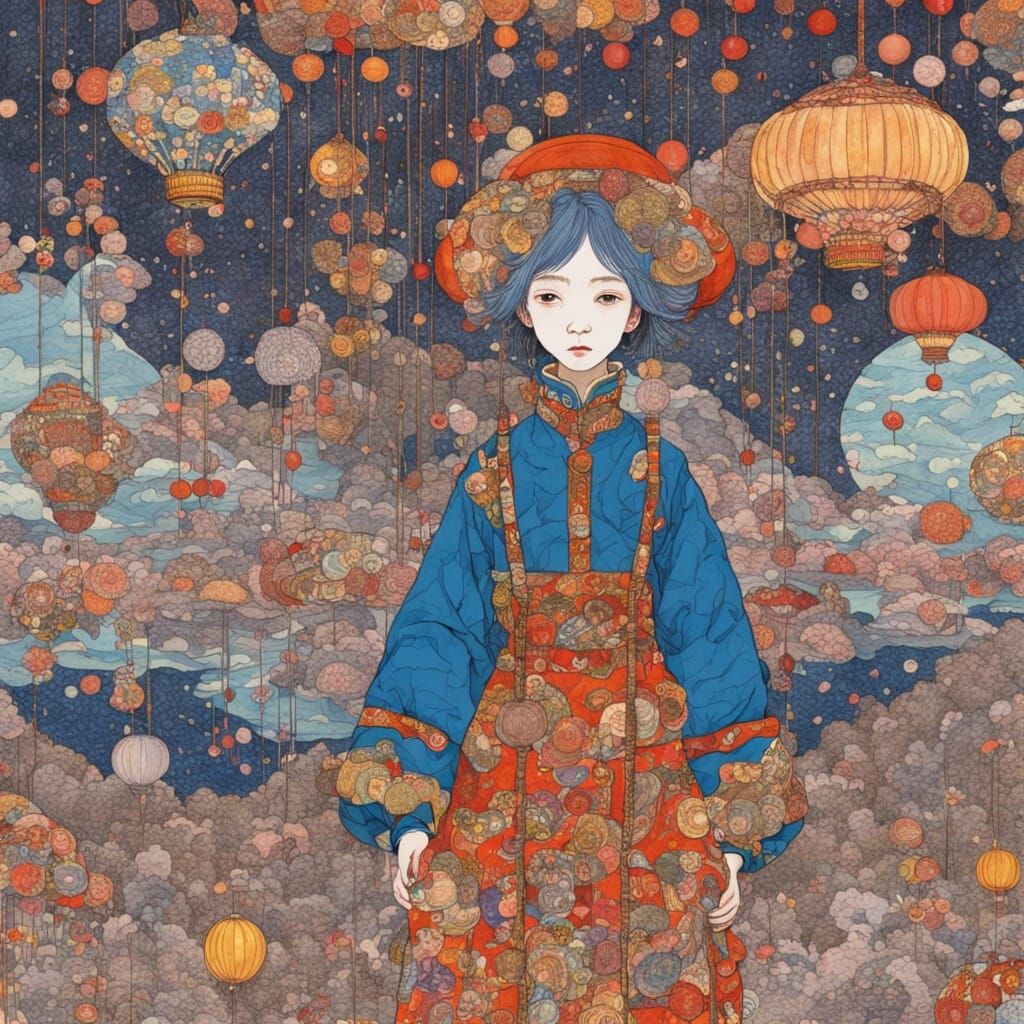 Marionette Borderline Batik Art in Maximalist Style