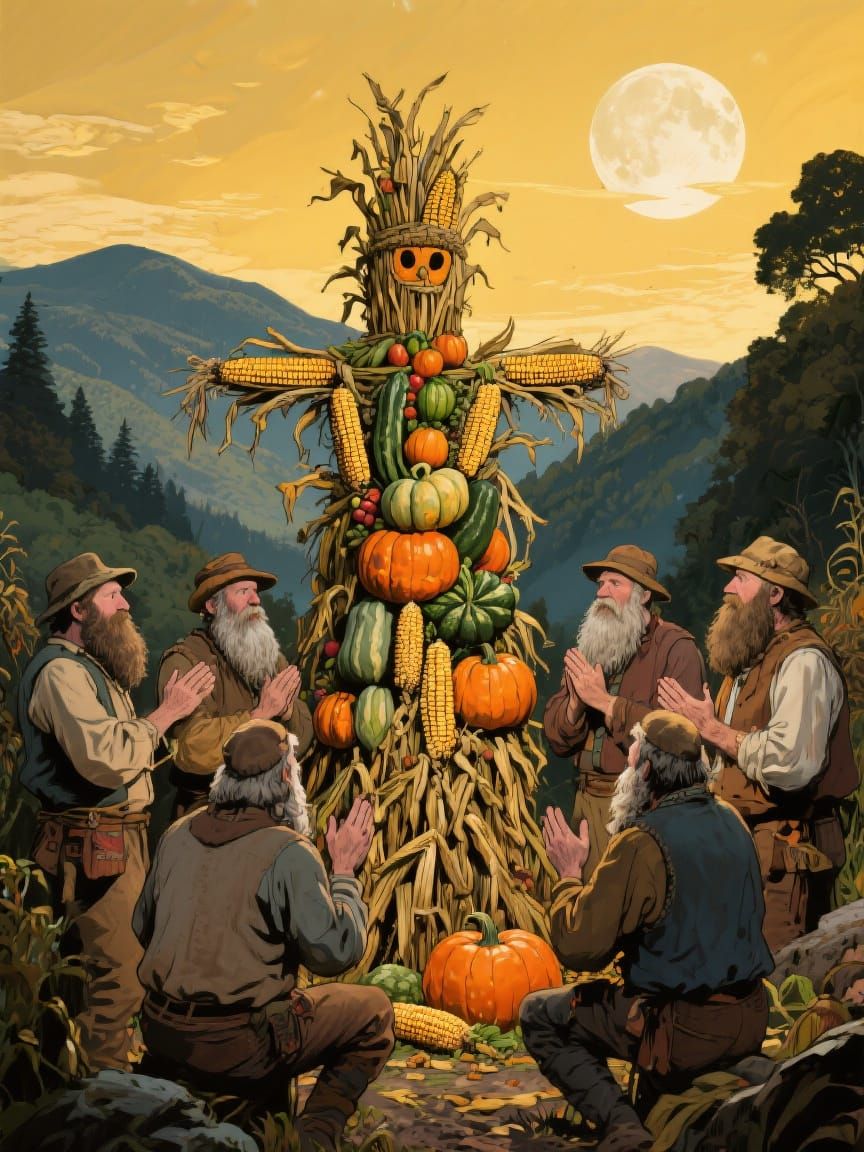 Appalachian Vegetable Worship Ceremony in Lowbrow Art Style