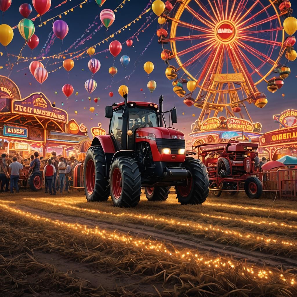 Case IH Tractor at County Fair, Fantasy Art