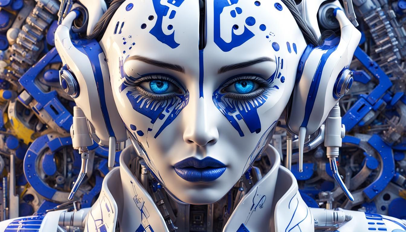 Futuristic Android Portrait in Retro-Futuristic Graffiti Sty...