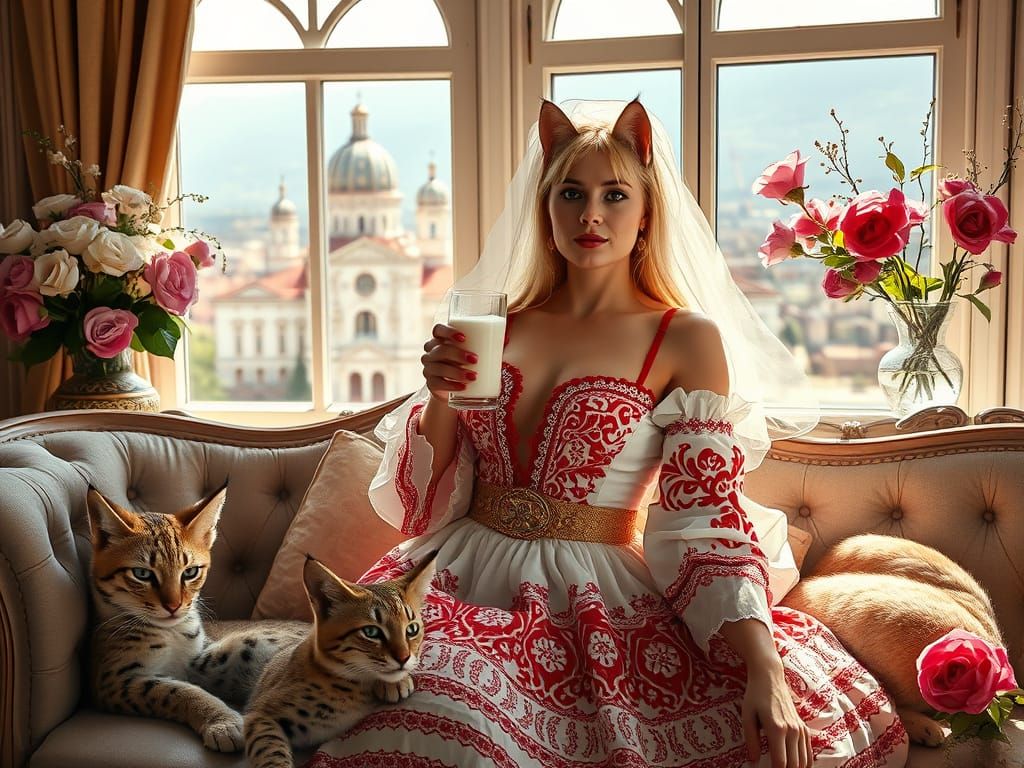 Woman with Cat Ears Lounging in Tbilisi, Georgia