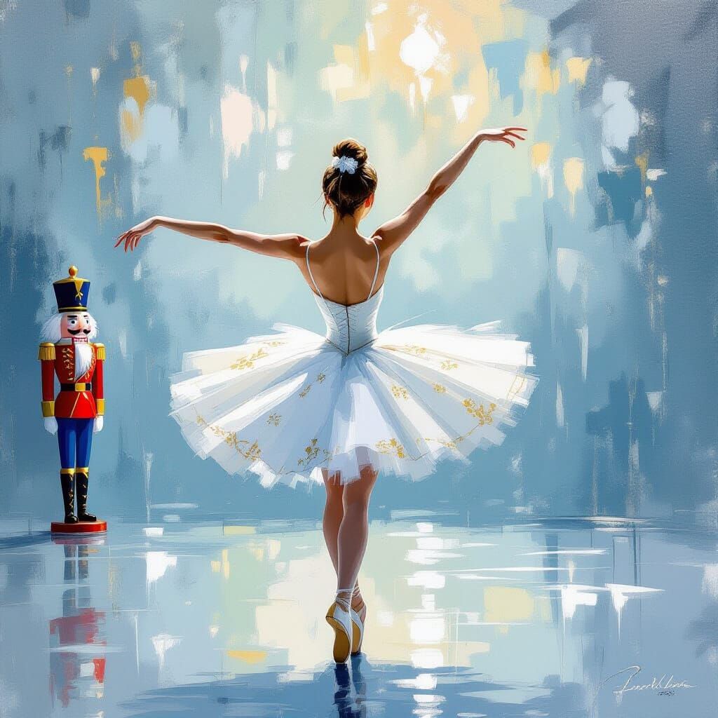 Ballerina in White Tutu: Dreamy Oil Painting