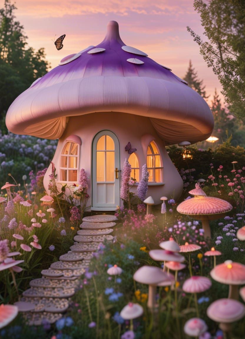Enchanting Mushroom Home in a Flower Field