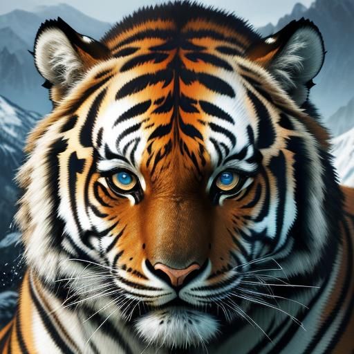 Hyperrealistic Tiger Boy Portrait in Mountains