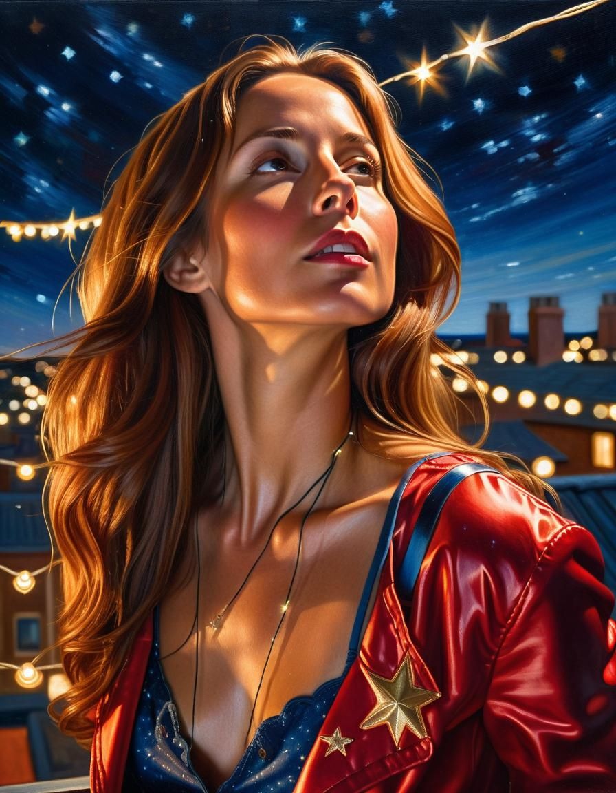 Baroque Rooftop Portrait of a Tan-Skinned Woman Gazing at th...