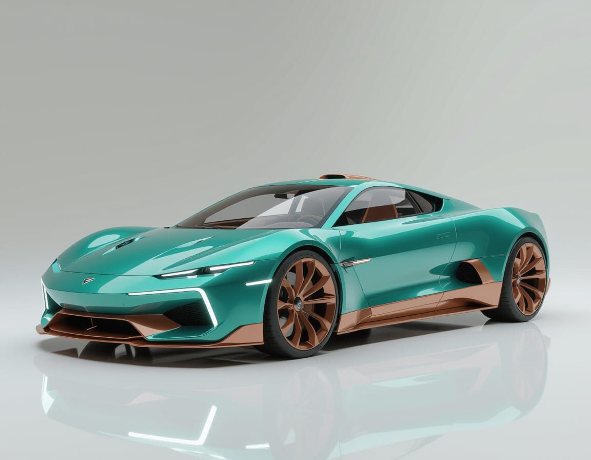 Futuristic Teal and Bronze Car in Studio Lighting
