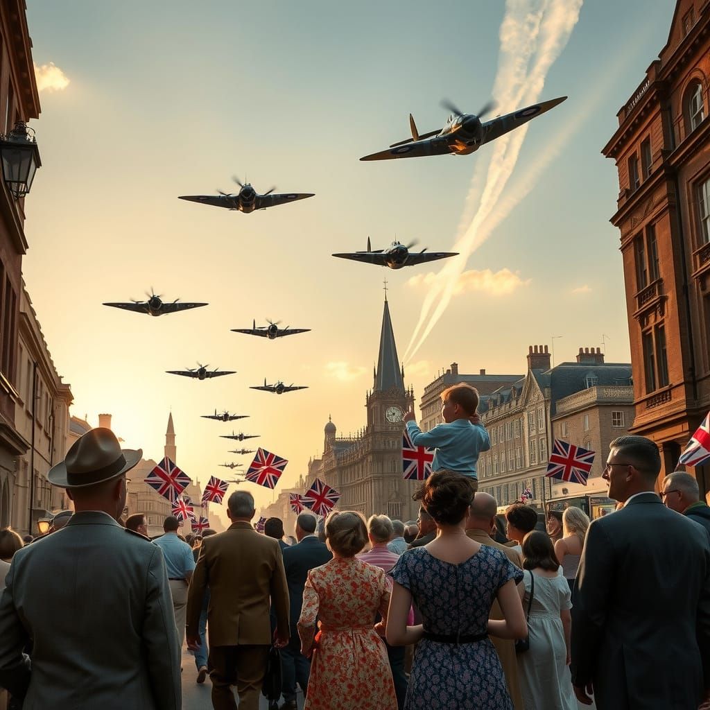 VE Day Celebrants Gaze Up at Formidable Allied Aerial Displa...