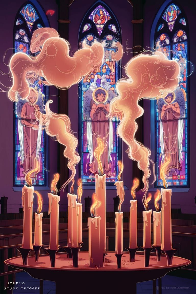 Ethereal Church Scene with Angelic Figures in Digital Art