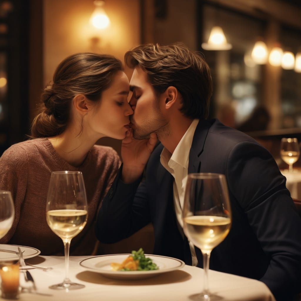 Passionate Moment in a Cozy Restaurant