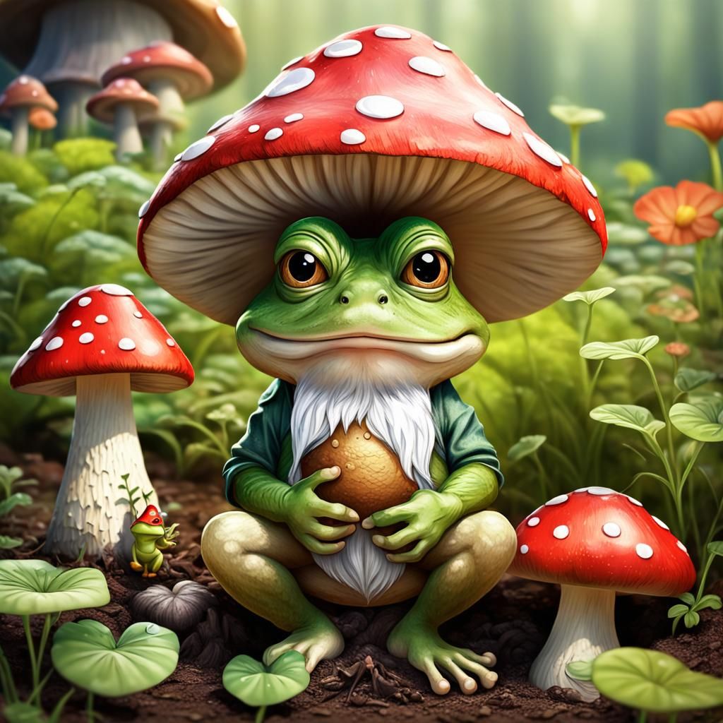 Cute Garden Gnome and Frog in Anime Style