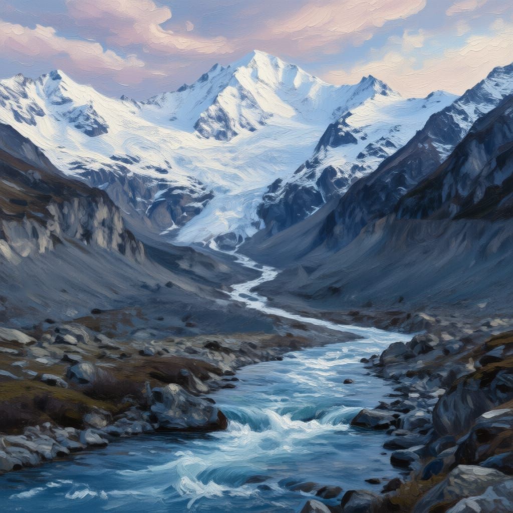 Impressionistic Mountains Emerge Through Ethereal Clouds