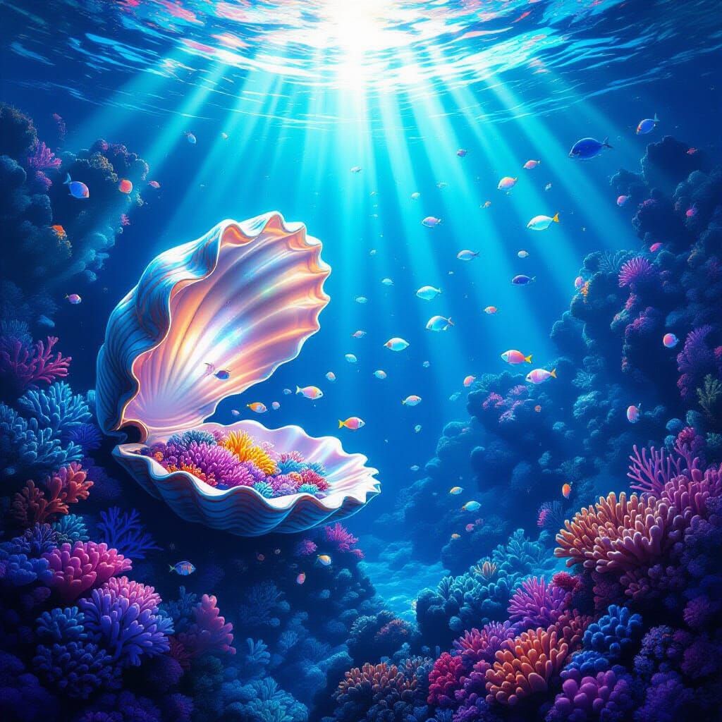 Bioluminescent Coral Reef Portal to Cosmic Void