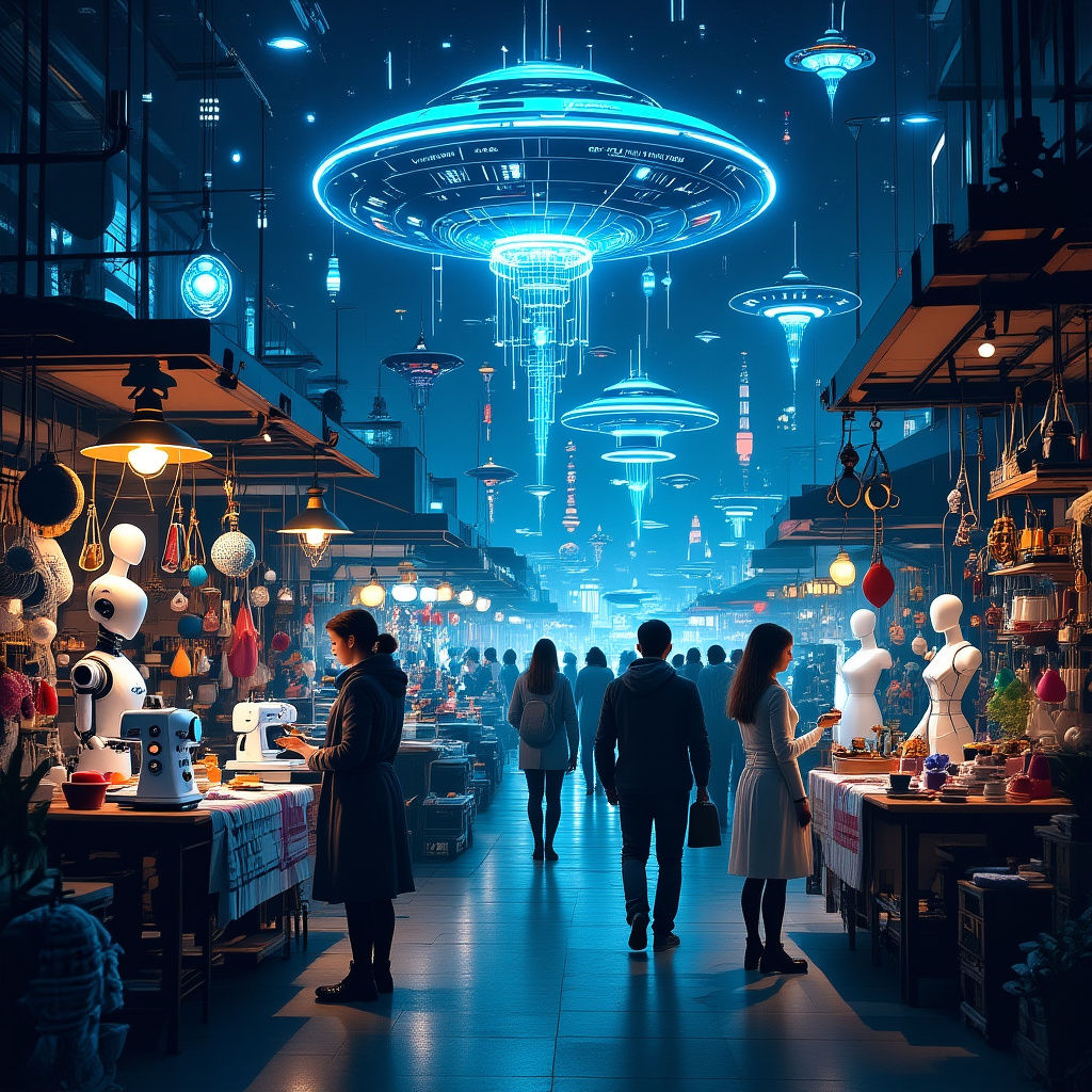 Vibrant Sci-Fi Craft Market Scene