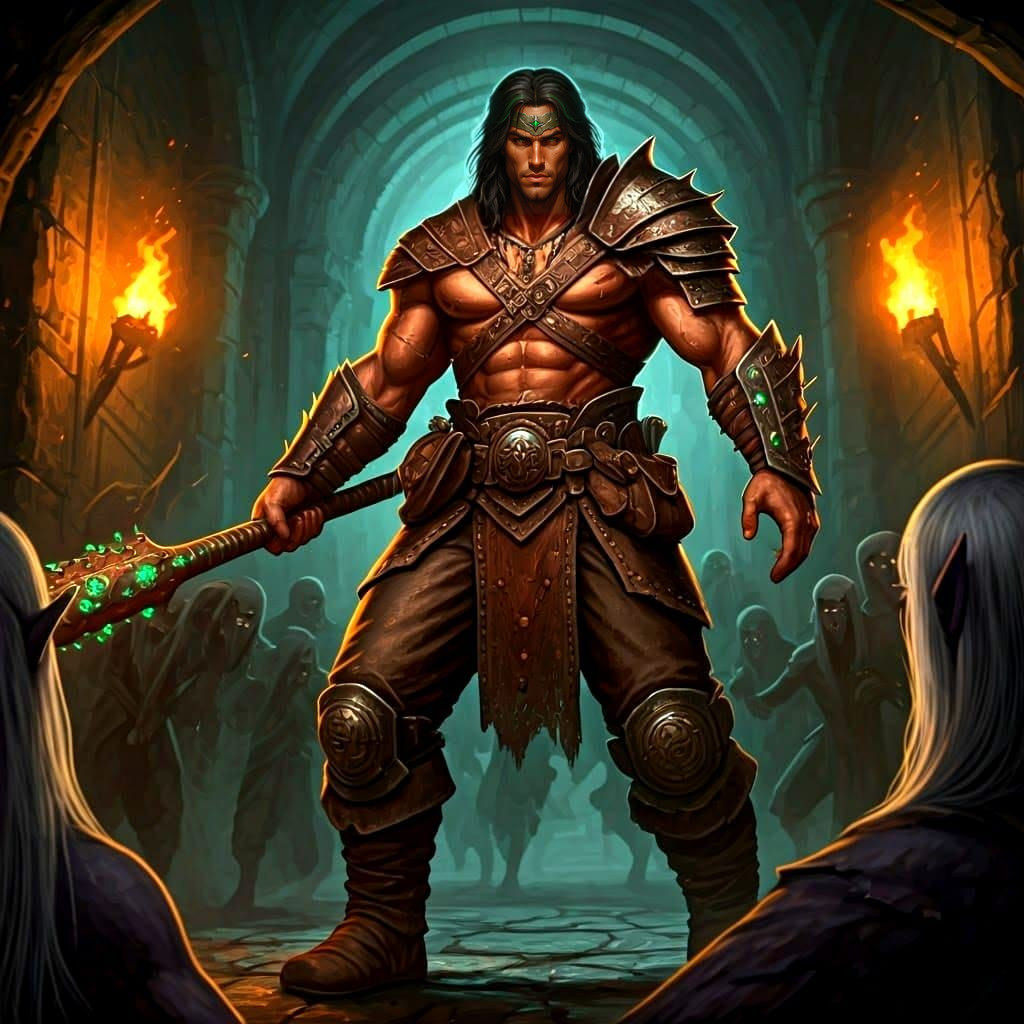 Epic Dungeons and Dragons Warrior in Dark Fantasy Battle