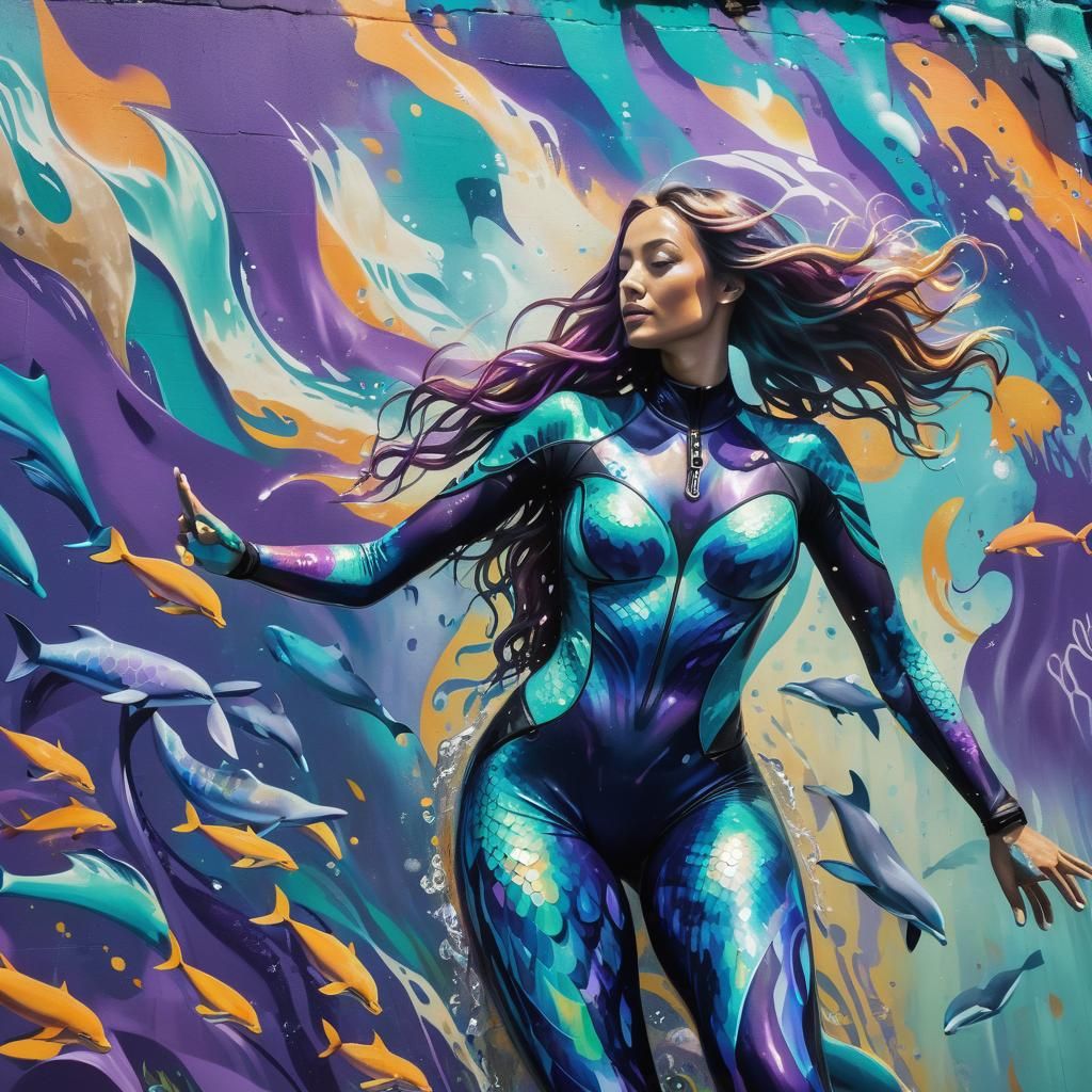 Underwater Goddess in Surreal Graffiti Art