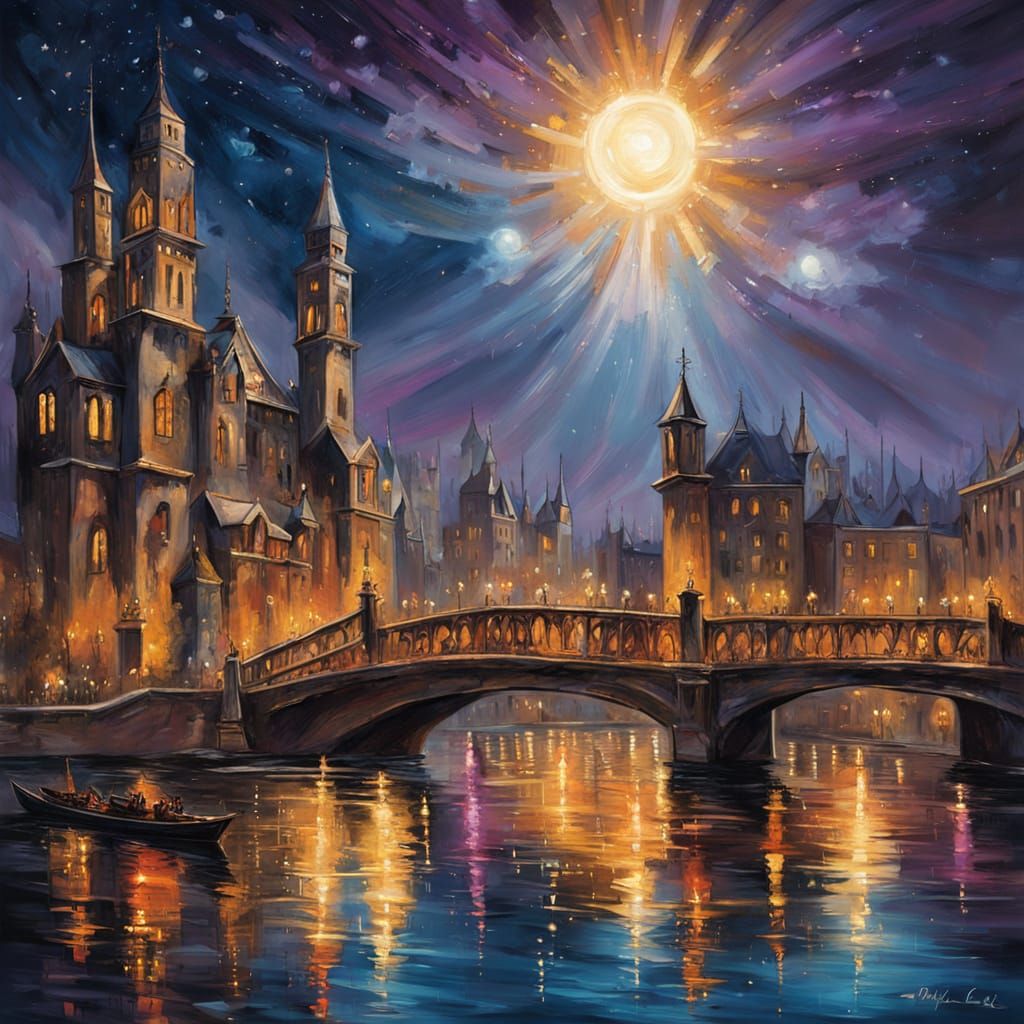 Gothic Ship Sails Past Towering Palaces