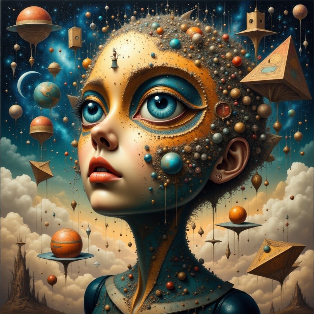 Surreal Portrait with Cosmic Eyes and Melting Features