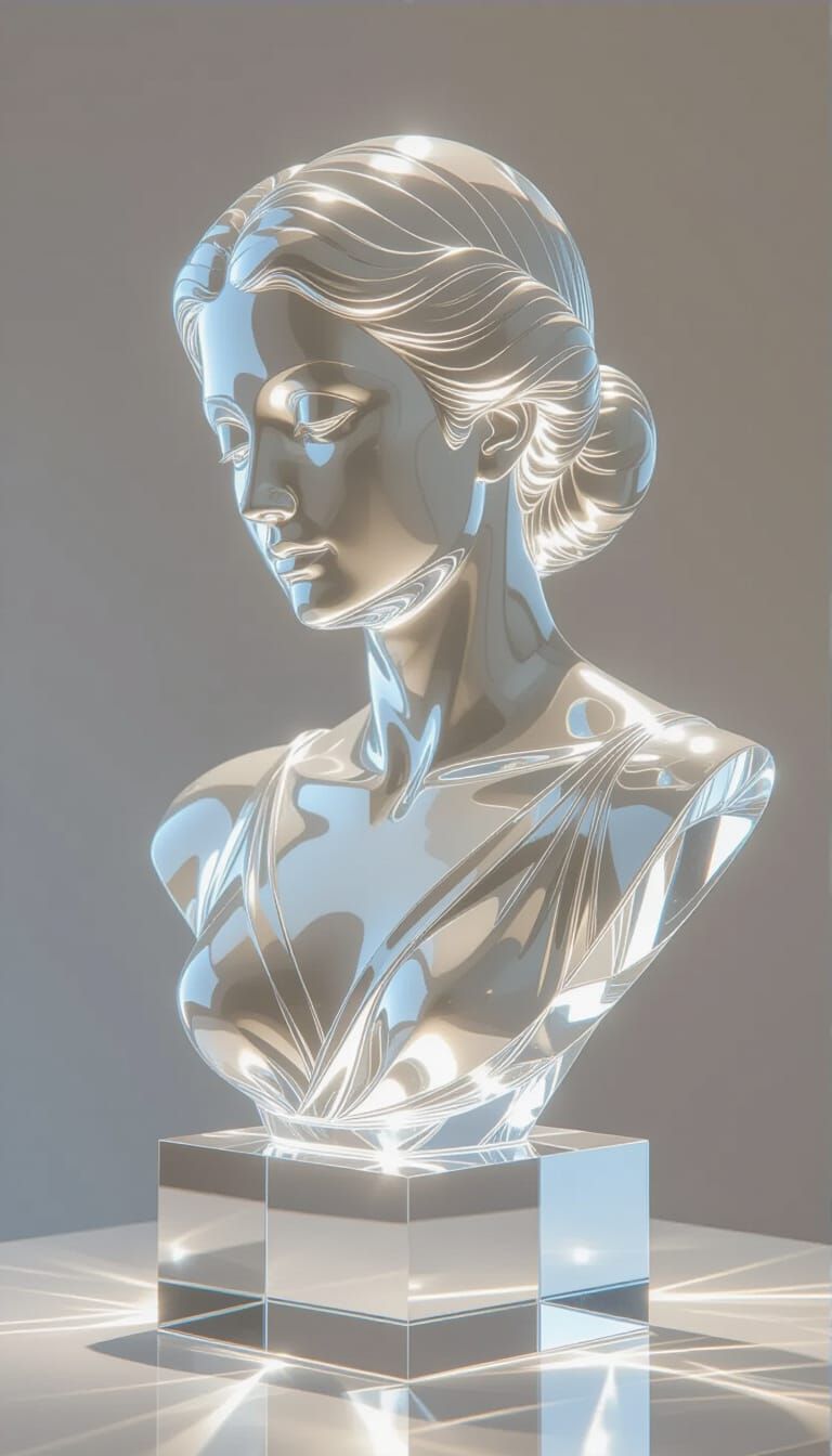 Crystal Female Bust on Pedestal with Diffuse Lighting