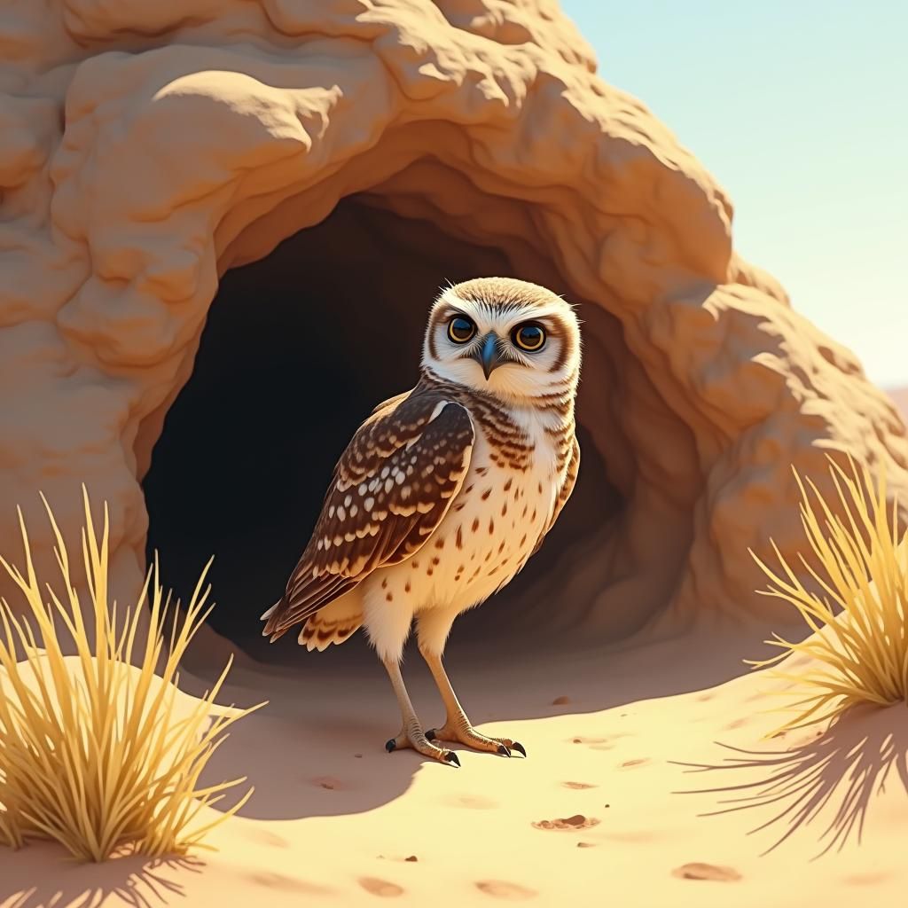 Burrowing Owl in Desert Paradise: Digital Illustration