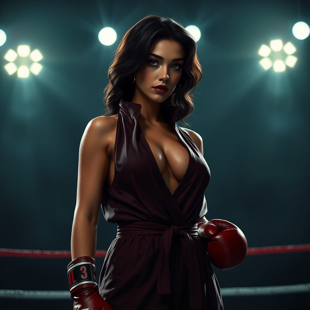 Confident Brunette Boxer in Atmospheric Arena
