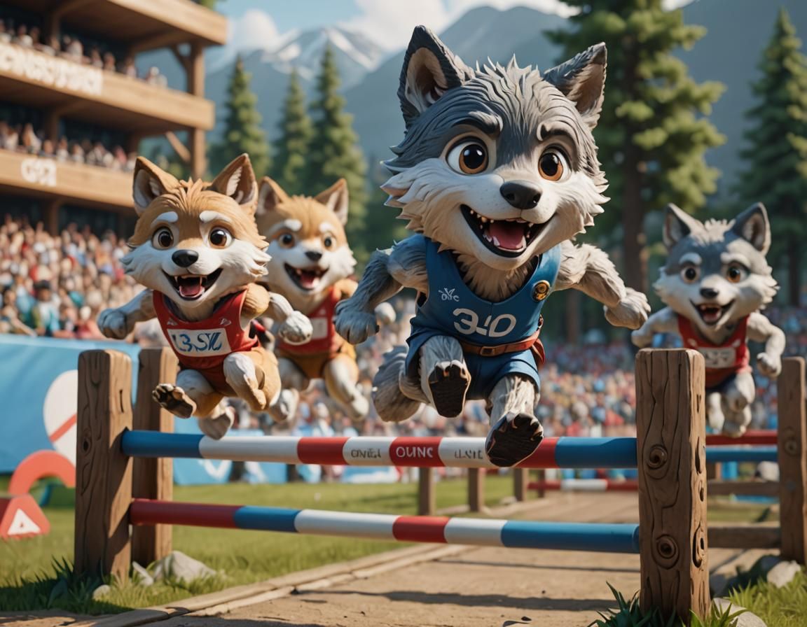 Chibi Timber Wolves Jump Hurdles in Olympics
