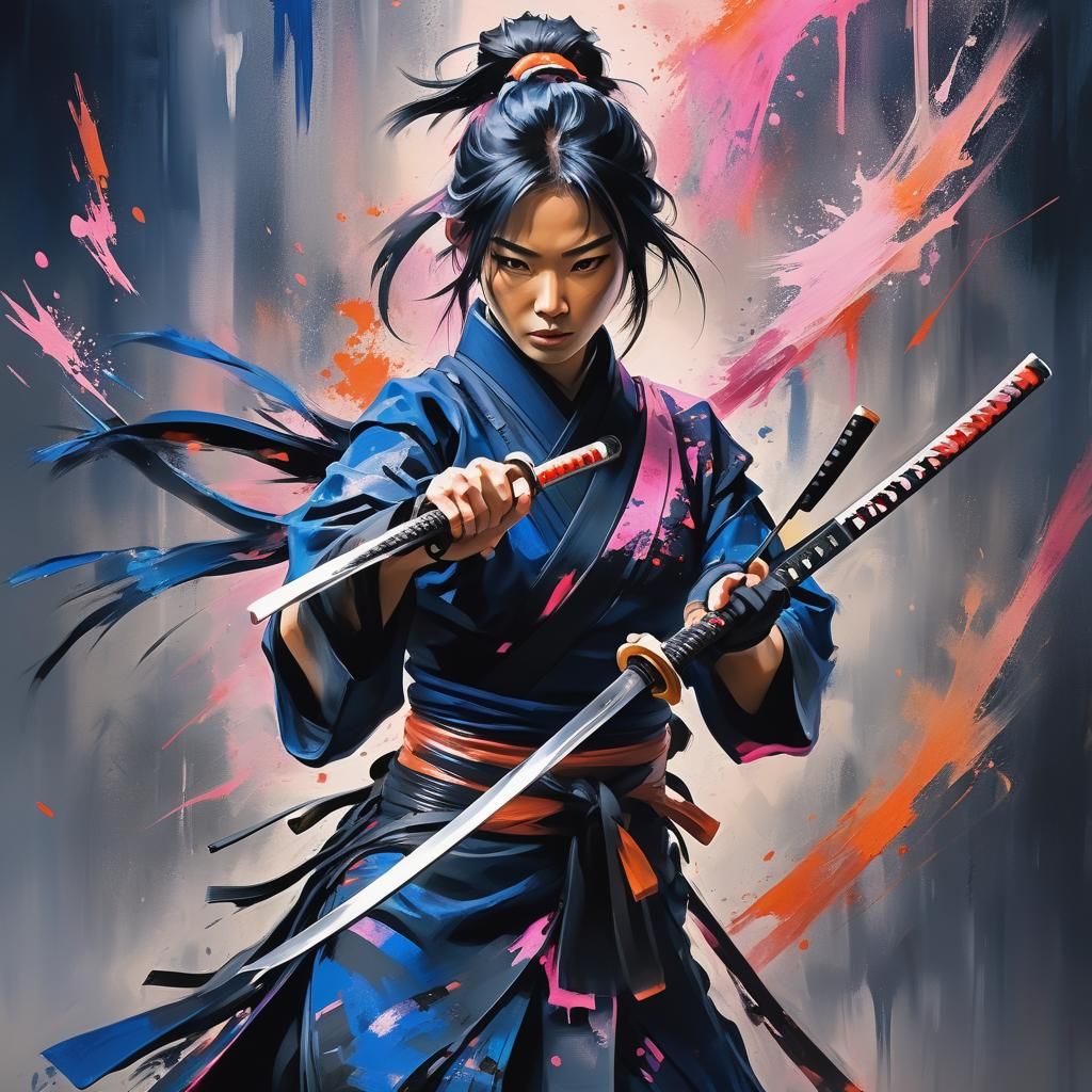 Ninja Katana in Abstract Expressionist Style