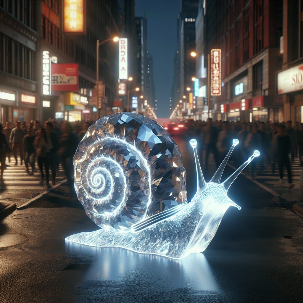Luminous Crystal Snail Navigates Broadway