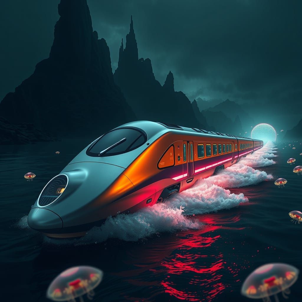 Futuristic Train Blasts Through Oceanic Abyss