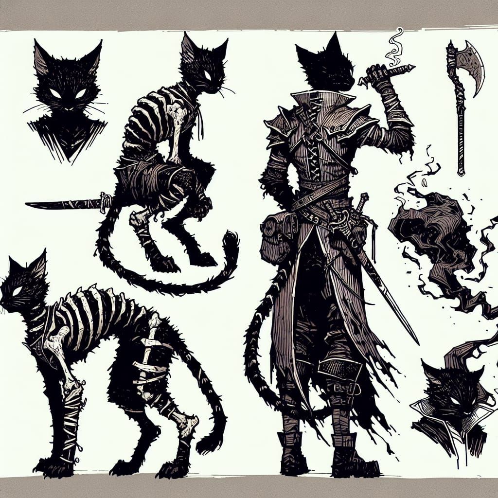 Tabaxi Ranger Character Design in Dark Fantasy Style