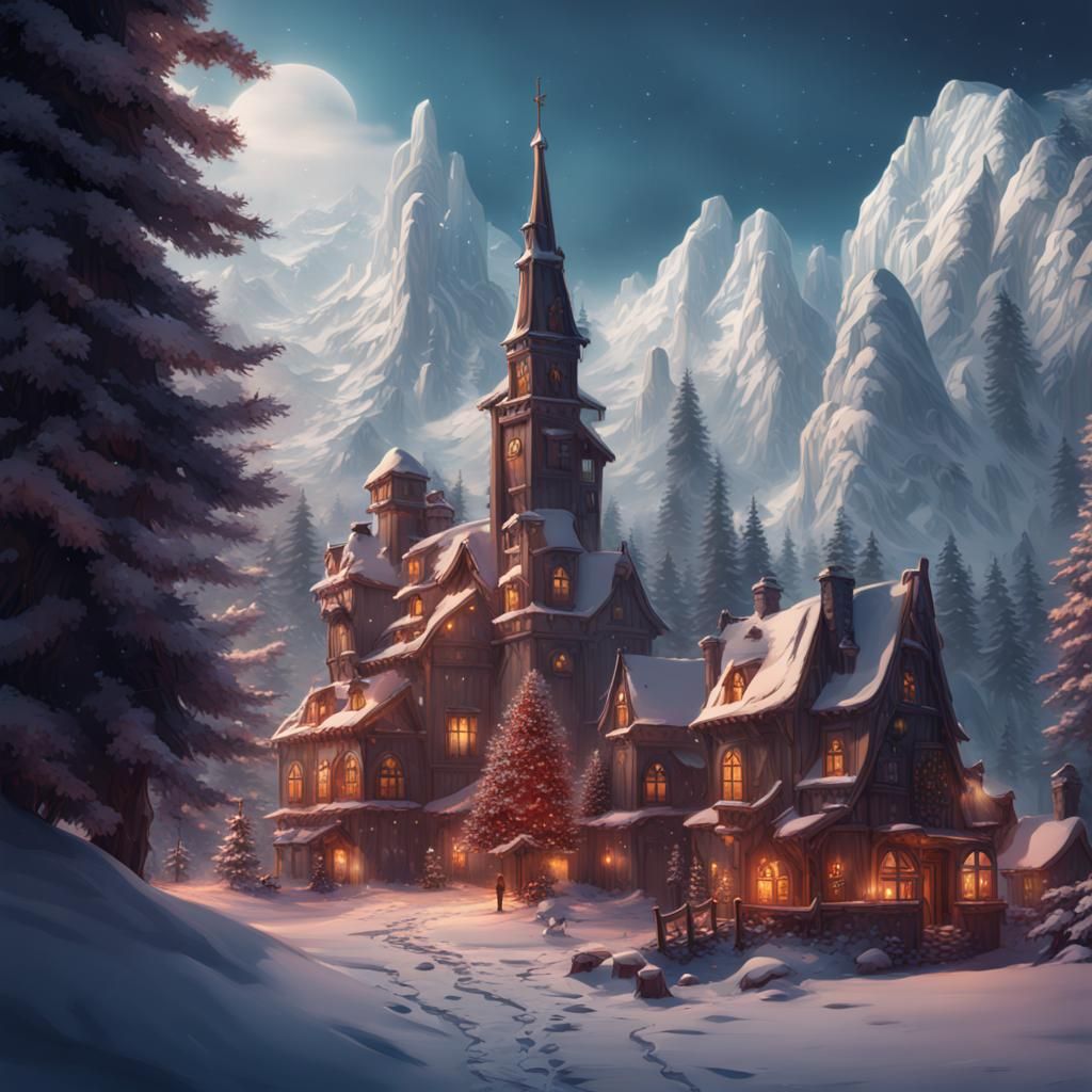 Detailed Christmas Matte Painting in Unreal Engine