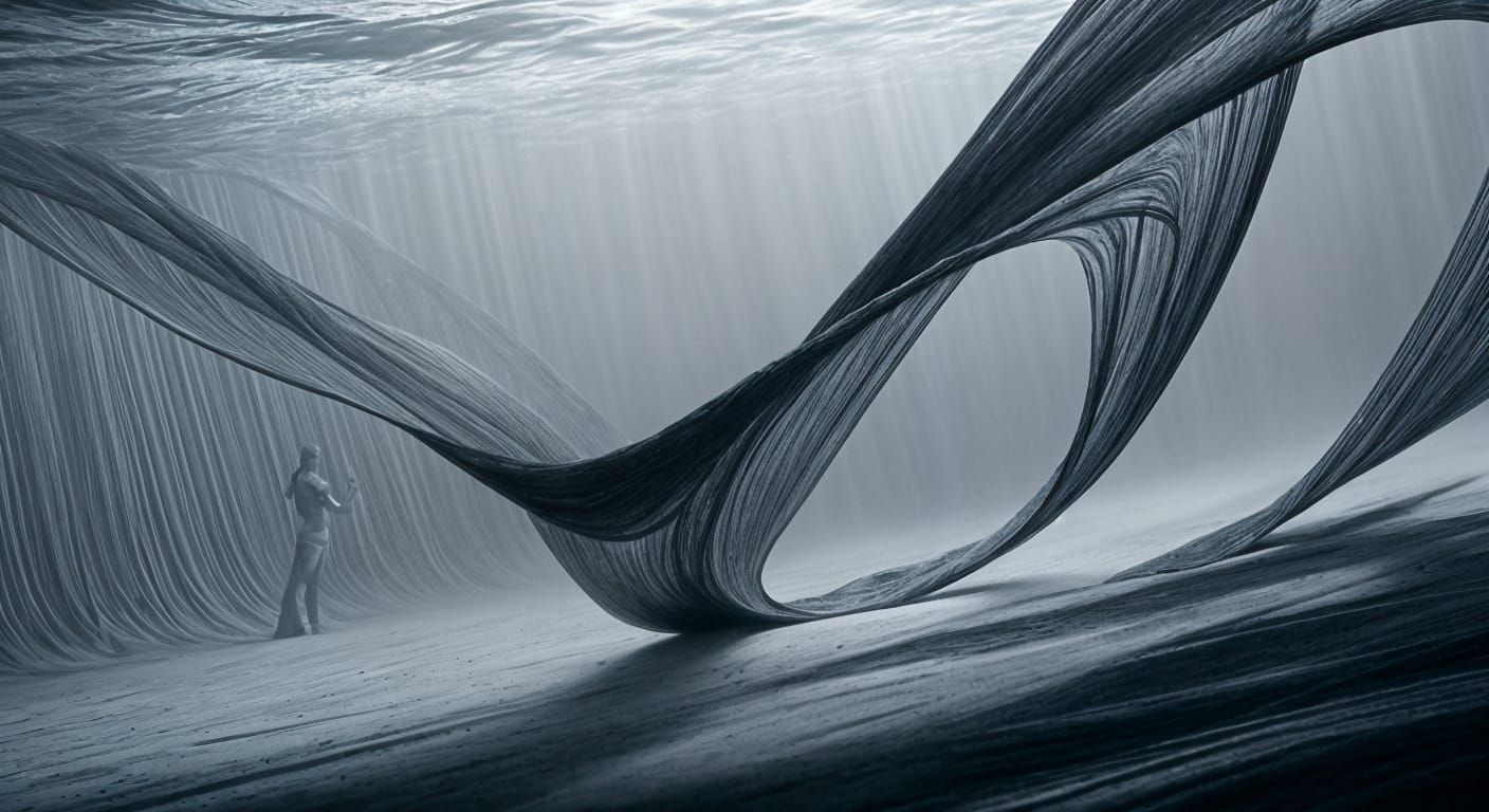 Monochrome Seaweed Art: Flowing Purple Minimalist Illustrati...