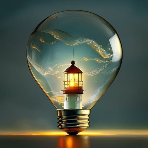 Lighthouse in Glass Bulb, Digital Art